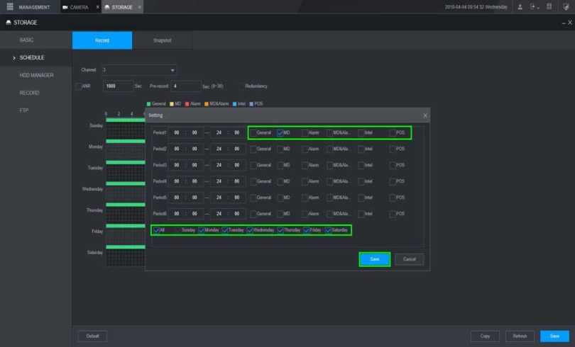 Dahua New GUI - Motion Record Setup - XVRAID XVR-DVR-NVR CCTV DESK